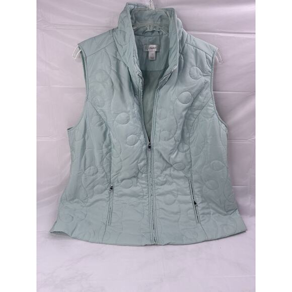 CJ Banks Vest Womens Plus Size 1X Green Quilted Zip Pockets Puffer - Picture 1 of 4